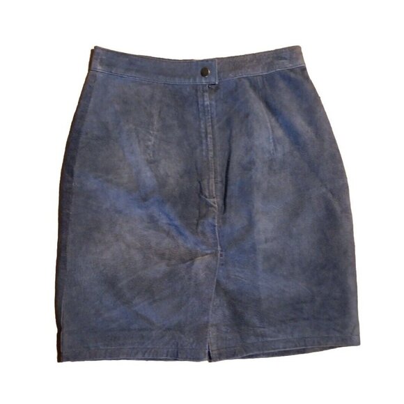 Y2K Vtg Ivy Club Classics Junior 9/10 Purple Suede Leather Skirt Nylon Lined Zip - Picture 2 of 5